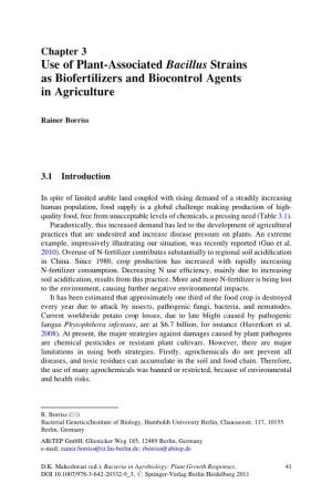 Use of Plant-Associated Bacillus Strains As Biofertilizers and Biocontrol Agents in Agriculture