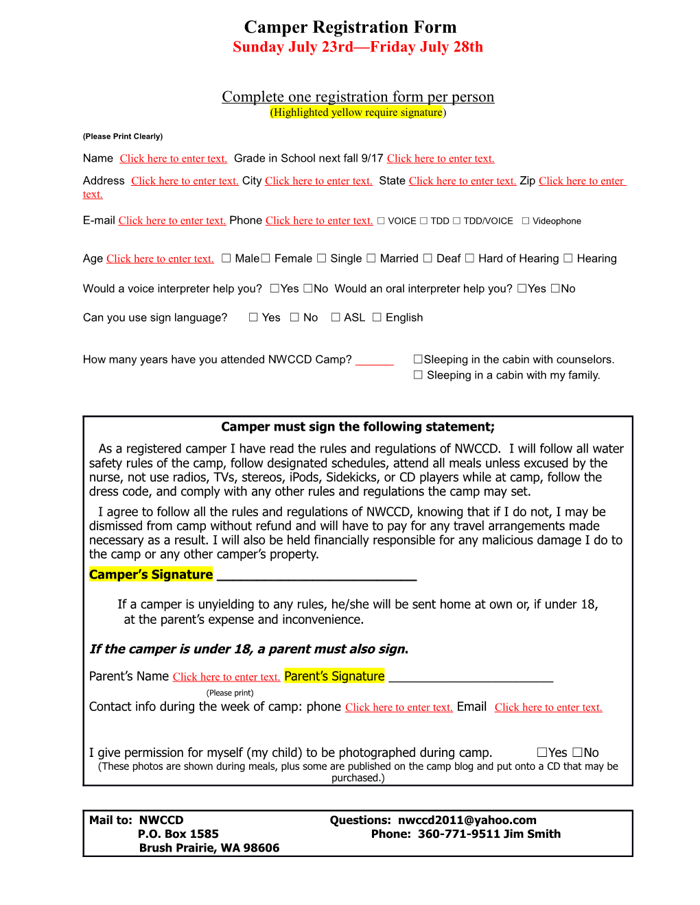 Camper Registration Form