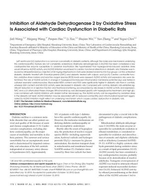 Inhibition of Aldehyde Dehydrogenase 2 by Oxidative Stress Is Associated with Cardiac Dysfunction in Diabetic Rats