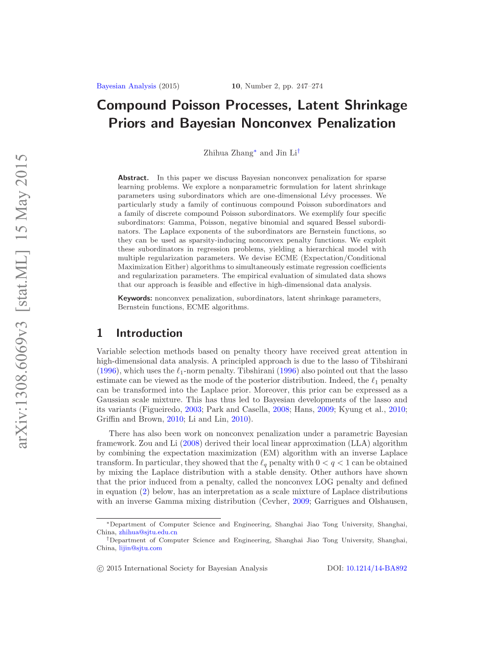 Compound Poisson Processes, Latent Shrinkage Priors and Bayesian