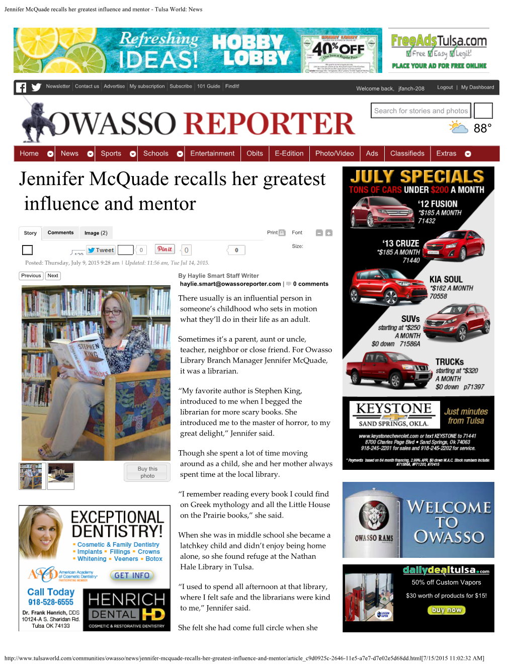 Jennifer Mcquade Recalls Her Greatest Influence and Mentor - Tulsa World: News