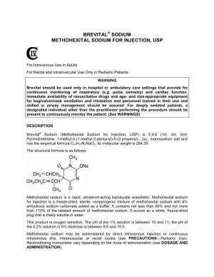Brevital Sodium Methohexital Sodium for Injection
