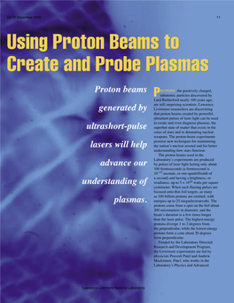 Proton Beams Generated by Ultrashort-Pulse Lasers Will Help