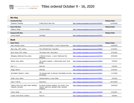 Titles Ordered October 9 - 16, 2020