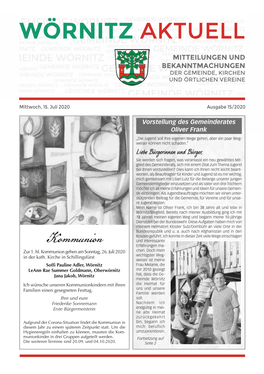 Mitteilungsblatt Nr. 15 Vom 15.07.2020
