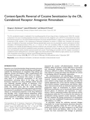 Context-Specific Reversal of Cocaine Sensitization by the CB1 Cannabinoid Receptor Antagonist Rimonabant