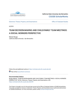 Team Decision-Making and Child/Family Team Meetings: a Social Workers Perspective