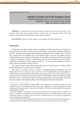 Inflation in Serbia and in the European Union*