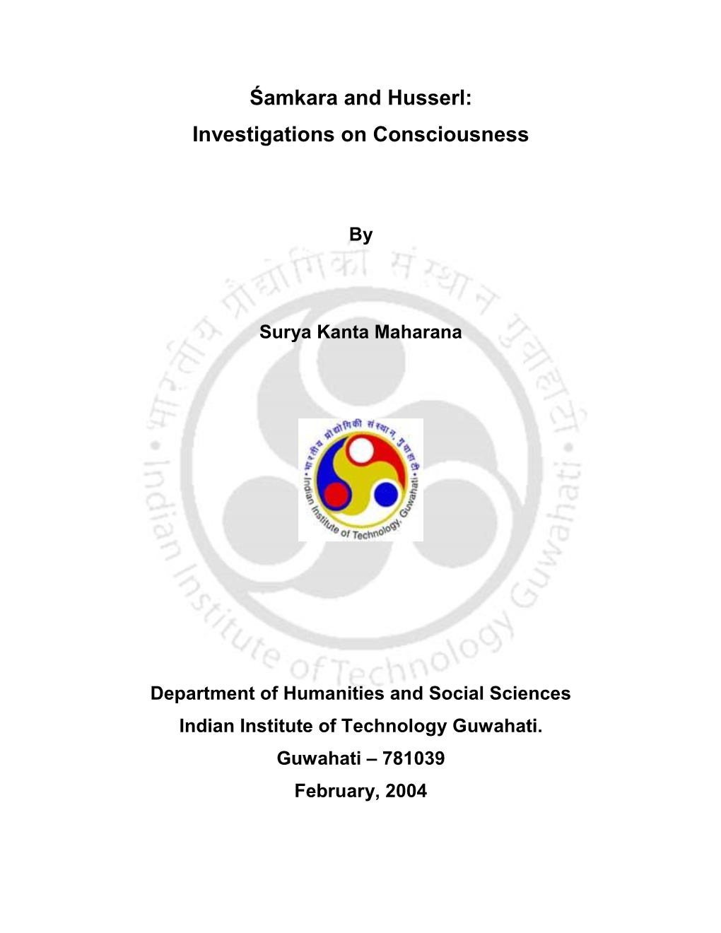 Śamkara and Husserl: Investigations on Consciousness