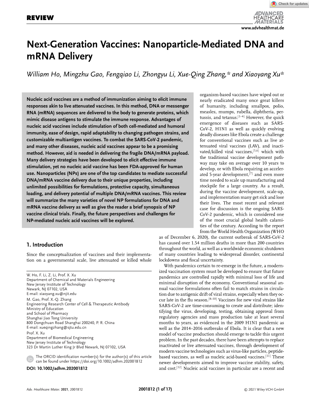 Nanoparticle‐Mediated DNA and Mrna Delivery