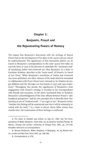 Benjamin, Proust and the Rejuvenating Powers of Memory