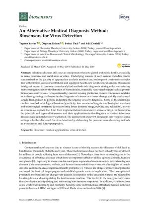 An Alternative Medical Diagnosis Method: Biosensors for Virus Detection
