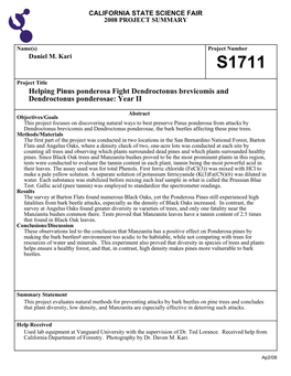 Helping Pinus Ponderosa Fight Dendroctonus Brevicomis and Dendroctonus Ponderosae: Year II