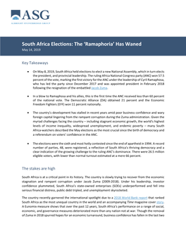 South Africa Elections: the ‘Ramaphoria’ Has Waned May 14, 2019
