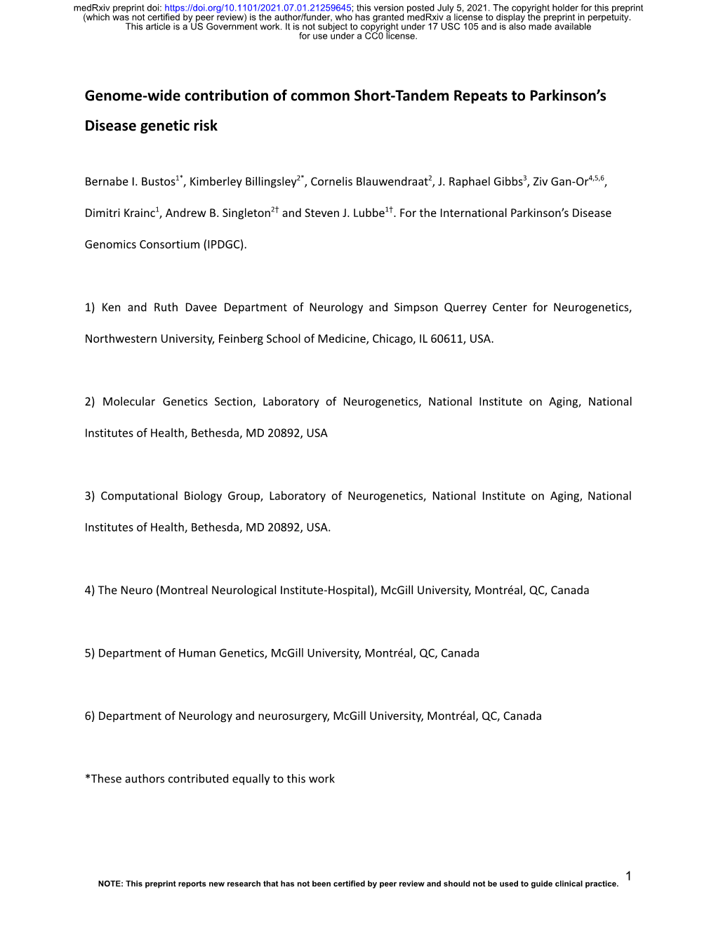 Genome-Wide Contribution of Common Short-Tandem Repeats to Parkinson’S Disease Genetic Risk