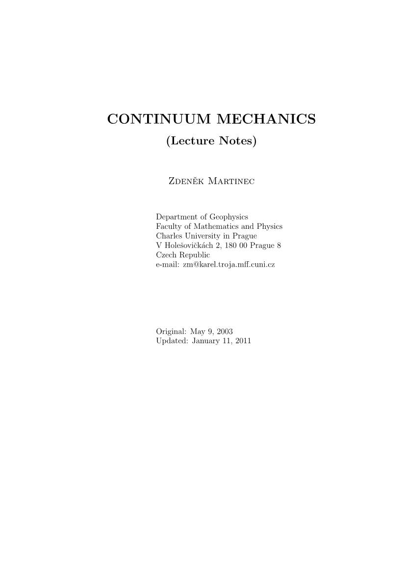 CONTINUUM MECHANICS (Lecture Notes)