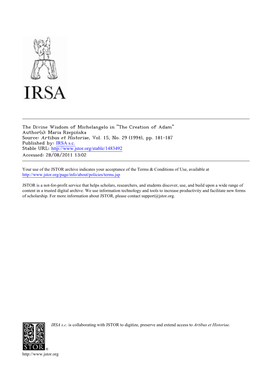 The Divine Wisdom of Michelangelo in "The Creation of Adam" Author(S): Maria Rzepińska Source: Artibus Et Historiae, Vol