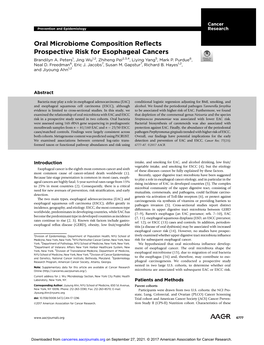 Oral Microbiome Composition Reflects Prospective Risk for Esophageal Cancers