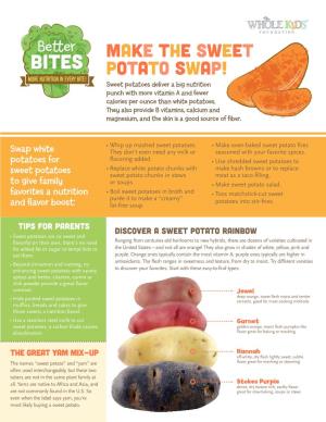 Make the Sweet Potato Swap! Sweet Potatoes Deliver a Big Nutrition Punch with More Vitamin a and Fewer Calories Per Ounce Than White Potatoes