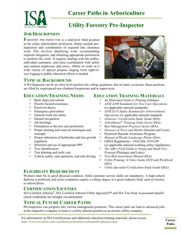 Career Paths in Arboriculture Utility Forestry Pre-Inspector