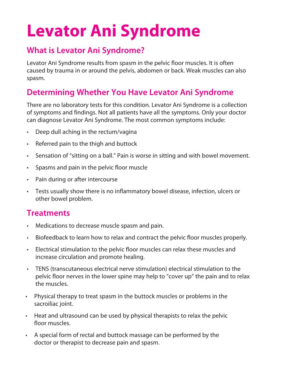 Levator Ani Syndrome What Is Levator Ani Syndrome? Levator Ani Syndrome Results from Spasm in the Pelvic Floor Muscles