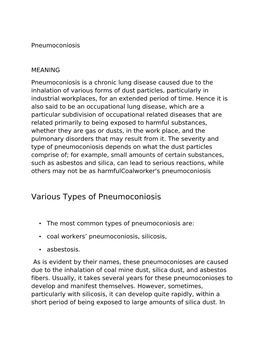Various Types of Pneumoconiosis