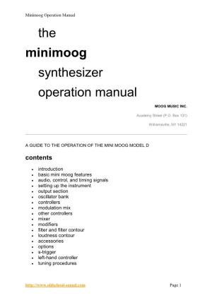 The Minimoog Synthesizer Operation Manual