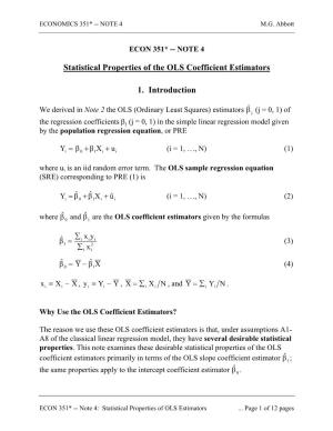 Note 4: Statistical Properties of the OLS Estimators
