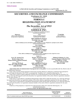 Securities and Exchange Commission Form S-1