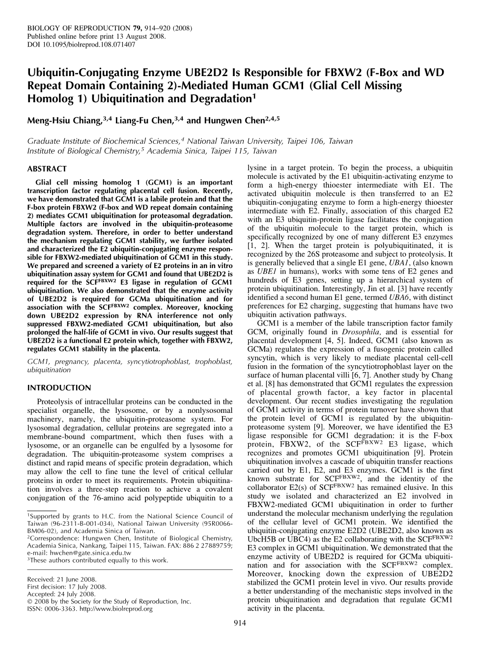 Ubiquitin-Conjugating Enzyme UBE2D2 Is Responsible for FBXW2