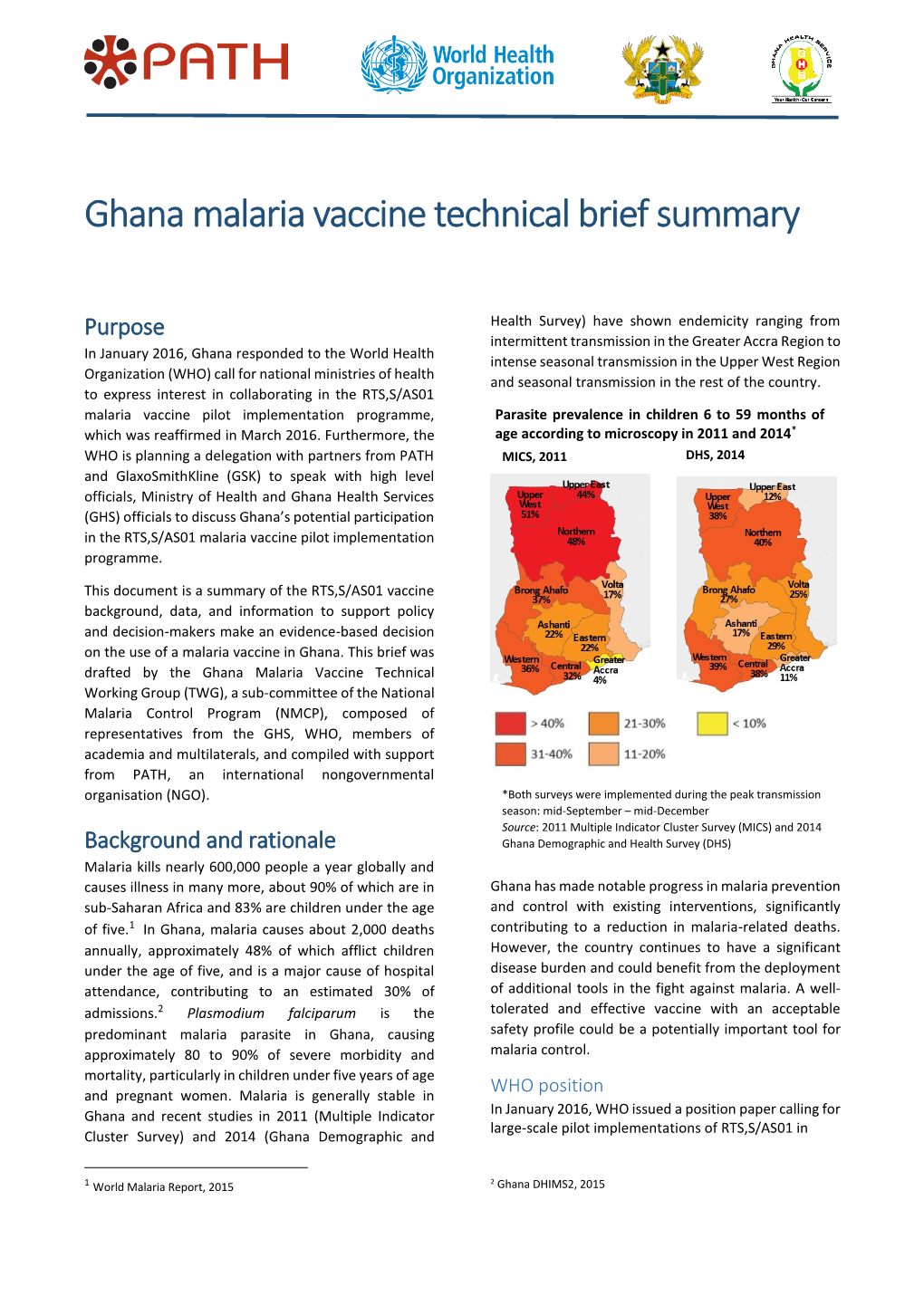 Ghana Malaria Vaccine Technical Brief Summary