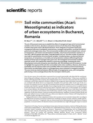 Soil Mite Communities (Acari: Mesostigmata) As Indicators of Urban Ecosystems in Bucharest, Romania M