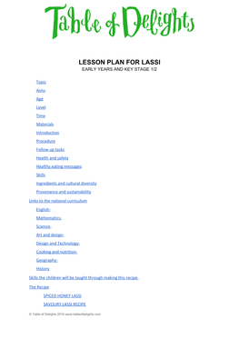 Lesson Plan for Lassi Early Years and Key Stage 1/2