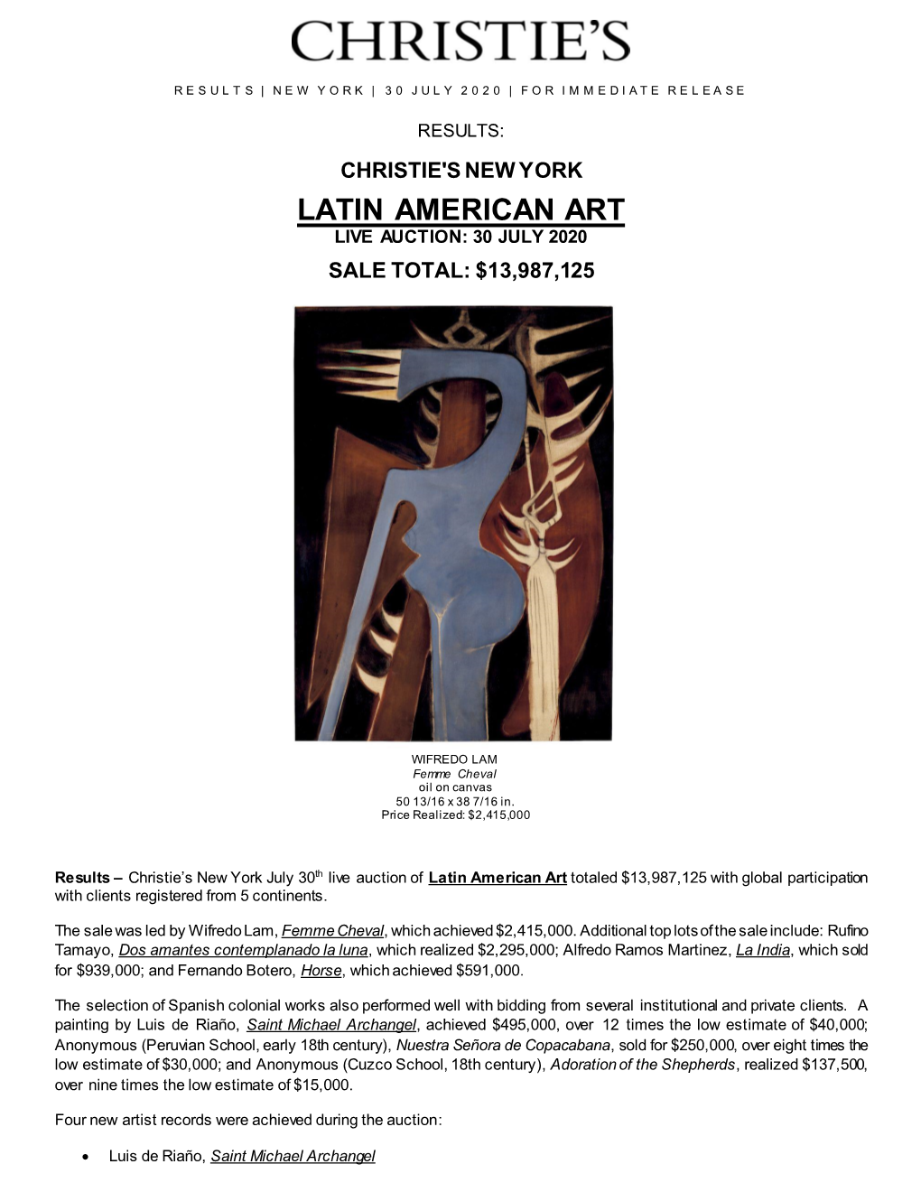 Latin American Art Live Auction: 30 July 2020