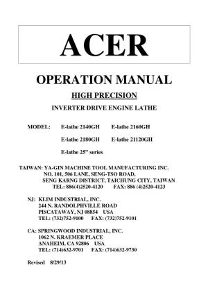 Operation Manual High Precision Inverter Drive Engine Lathe