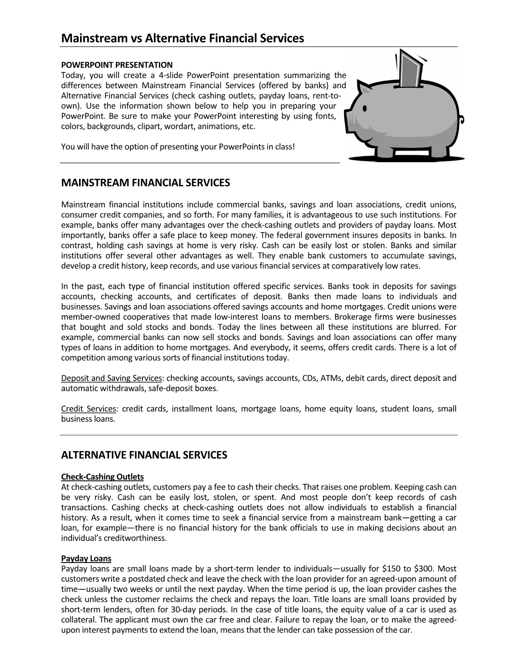 Mainstream Vs Alternative Financial Services