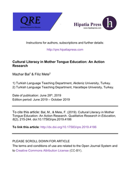 Cultural Literacy in Mother Tongue Education: an Action Research
