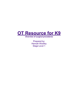 OT Resource for K9 Overview of Surgical Procedures