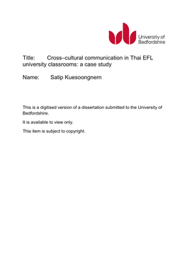 Cross–Cultural Communication in Thai EFL University Classrooms: a Case Study