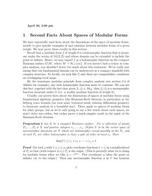 1 Second Facts About Spaces of Modular Forms