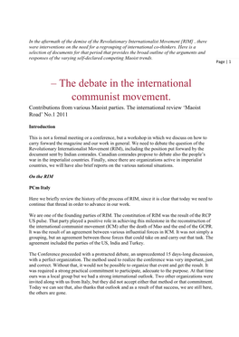 – the Debate in the International Communist Movement. Contributions from Various Maoist Parties