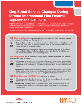 King Street Service Changes During Toronto International Film Festival