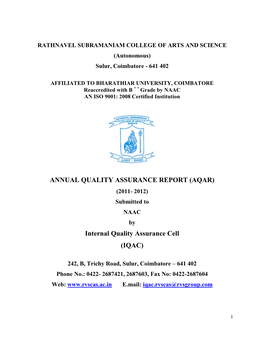 ANNUAL QUALITY ASSURANCE REPORT (AQAR) (2011- 2012) Submitted to NAAC by Internal Quality Assurance Cell (IQAC)