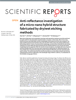 Anti-Reflectance Investigation of a Micro-Nano Hybrid Structure Fabricated by Dry/Wet Etching Methods