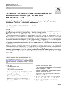 Plasma Fatty Acids and the Risk of Vascular Disease and Mortality Outcomes in Individuals with Type 2 Diabetes: Results from the ADVANCE Study