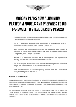 O Morgan Confirms Plans for Additional Models in 2020, Underpinned by Its CX-Generation Aluminium Platform