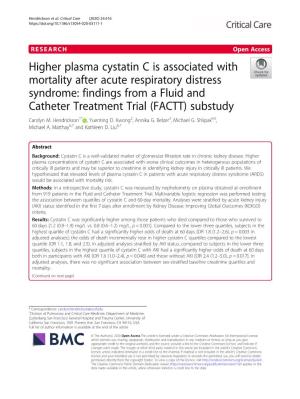 Higher Plasma Cystatin C Is Associated with Mortality After Acute