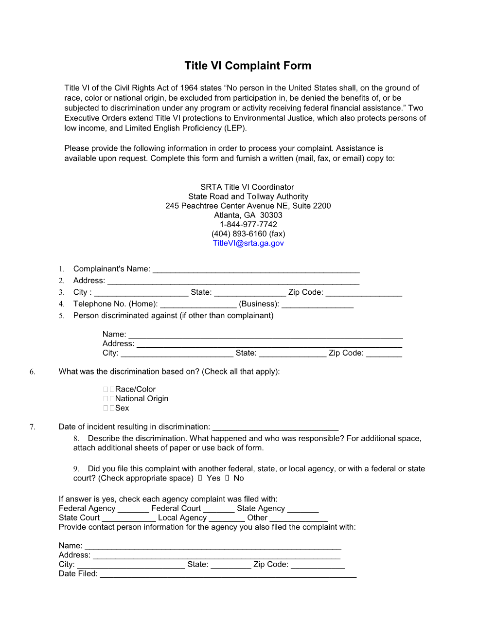 Title VI Complaint Form