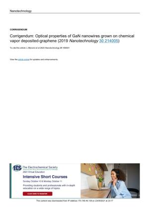Corrigendum: Optical Properties of Gan Nanowires Grown on Chemical Vapor Deposited-Graphene (2019 Nanotechnology 30 214005)
