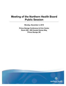 Meeting of the Northern Health Board Public Session